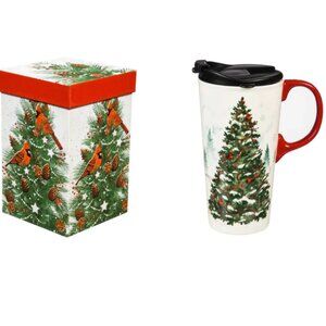 Evergreen Christmas Ceramic Travel Mug NIB